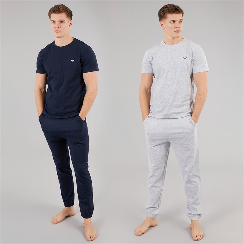 THREADBARE Mens Ledger Two Pack T-Shirt And Joggers Pyjama Set Navy/Grey Marl