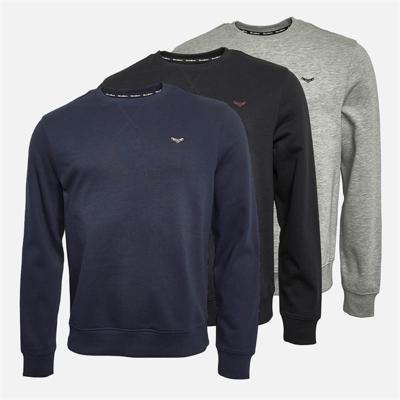 THREADBARE Mens Three Pack Marigold Crew Neck Sweatshirts Black/Navy/Grey