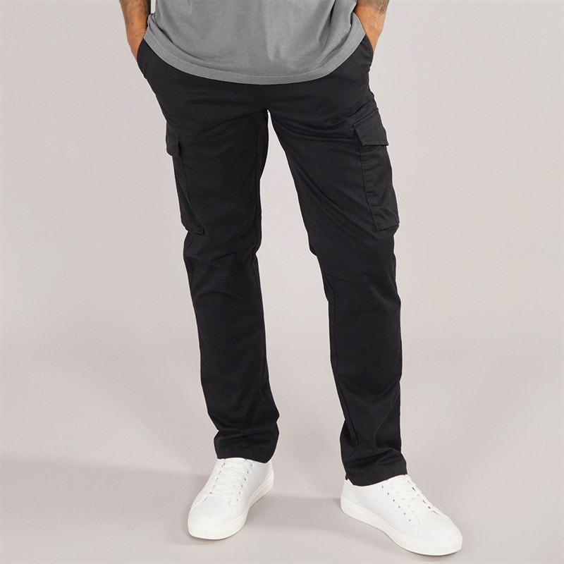 THREADBARE Mens Battled Cargo Trousers Black