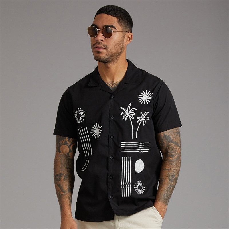 THREADBARE Mens Yewdale Short Sleeve Shirt Black