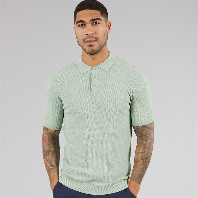 THREADBARE Mens Douglas Knitted Polo Shirt Aqua Twist
