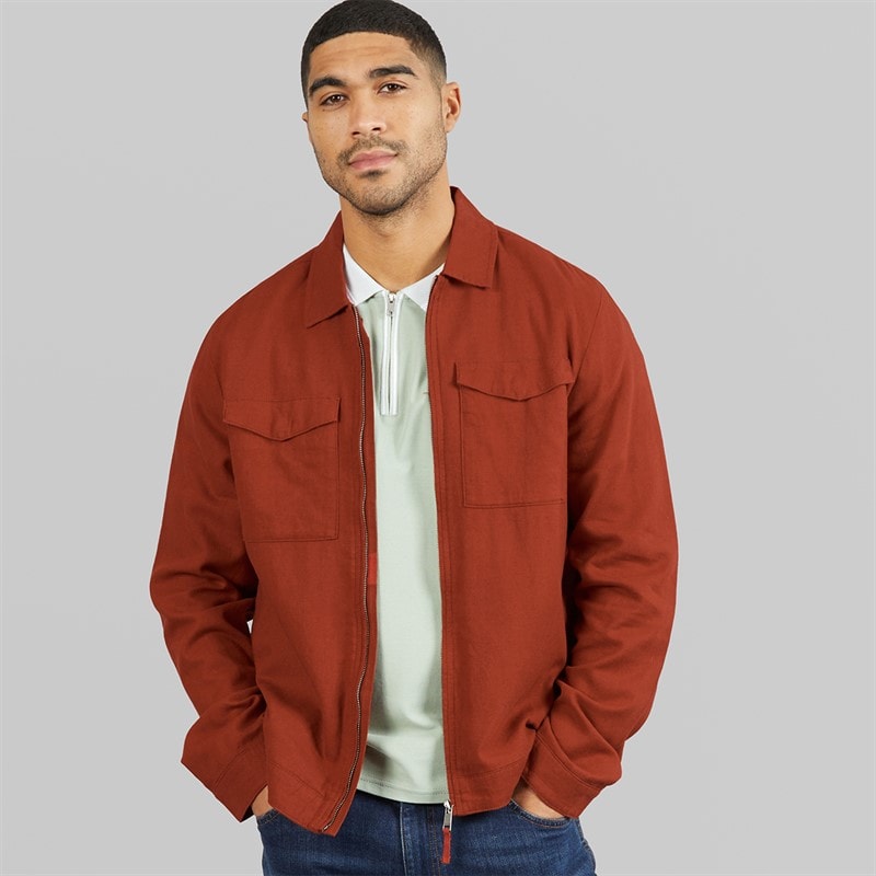 THREADBARE Mens Key Linen Shirt Jacket Rust