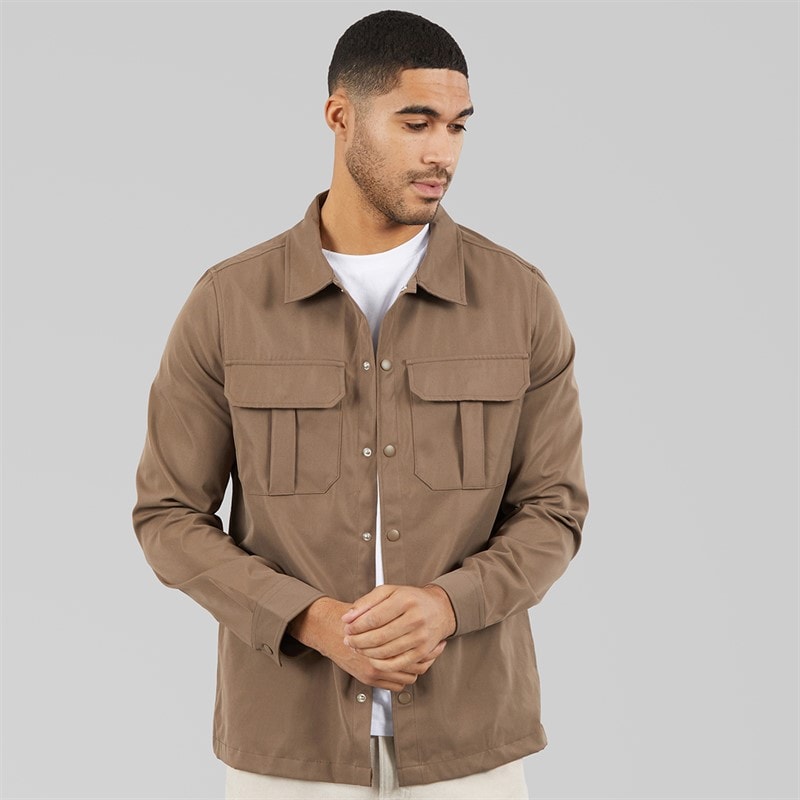 THREADBARE Mens Port Long Sleeve Shacket Cigar
