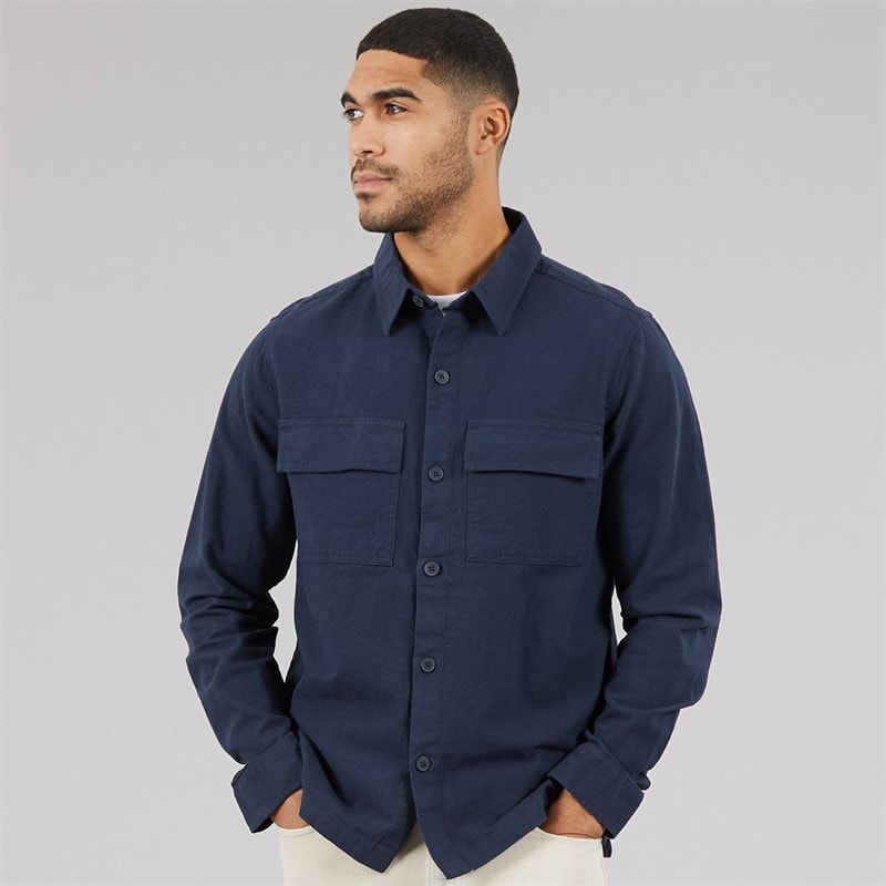 THREADBARE Mens Mini Long Sleeve Shacket Navy