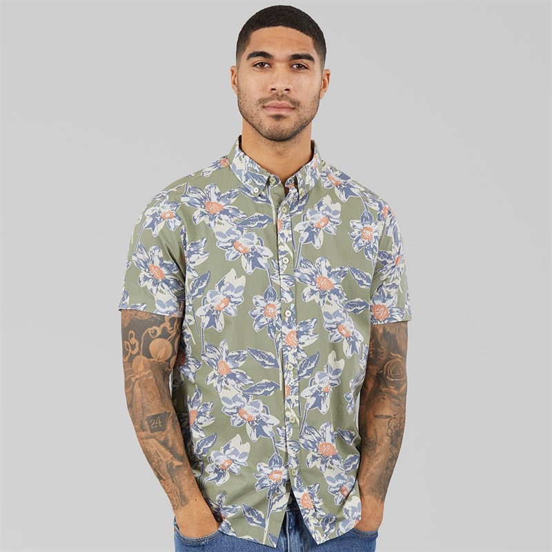 THREADBARE Mens Bell Short Sleeve Shirt Sage