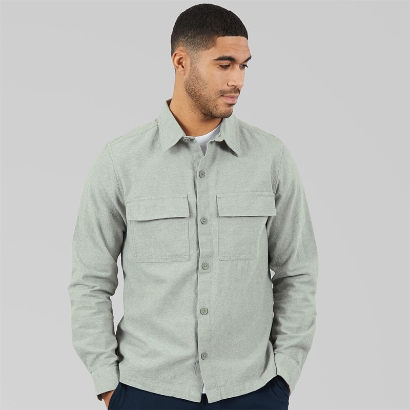 THREADBARE Mens Mini Long Sleeve Shacket Sage