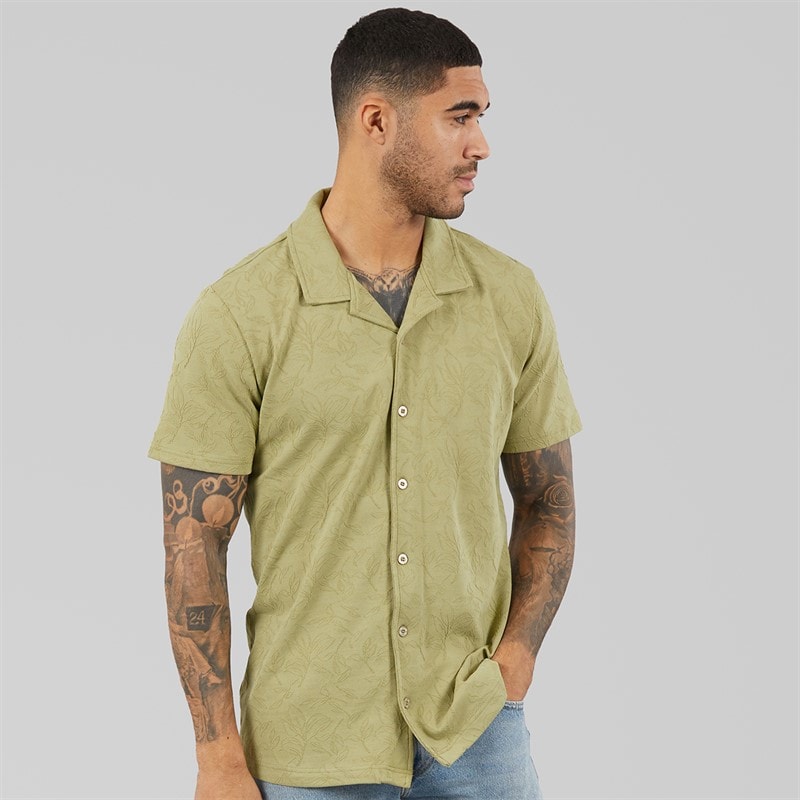THREADBARE Mens Darvl Short Sleeve Shirt Sage