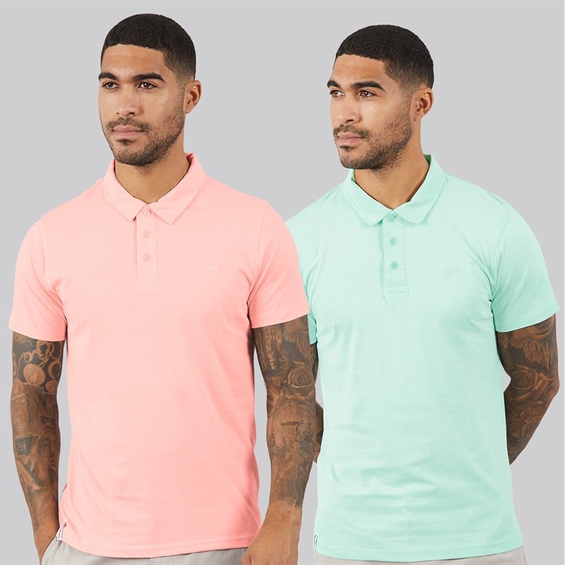 THREADBARE Mens Two Pack Becon Polo Shirts Multi