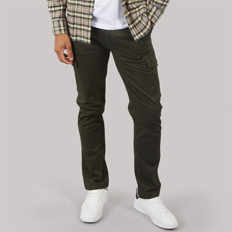 THREADBARE Mens Battled Cargo Trousers Forest