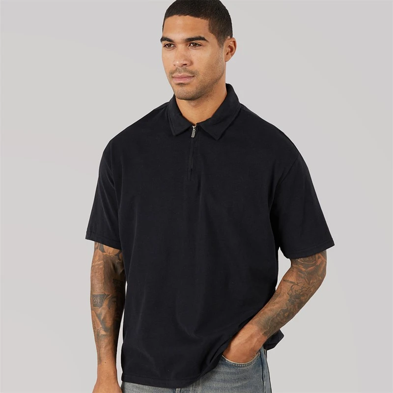 THREADBARE Mens Cayl Oversized Polo Shirt Black