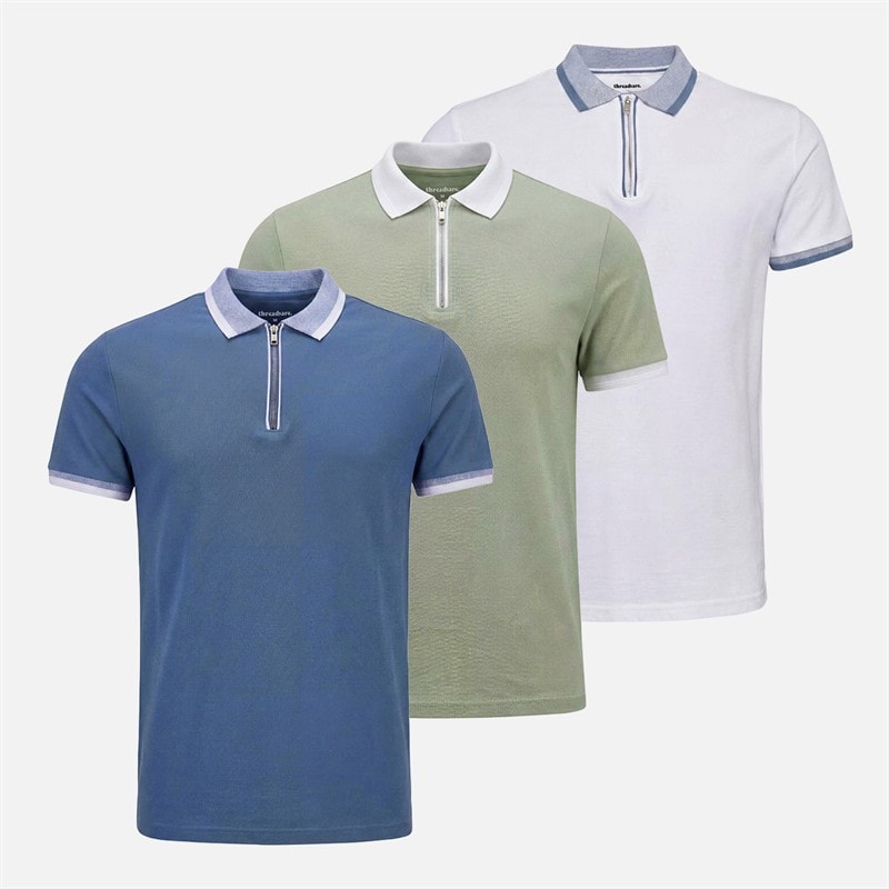 THREADBARE Mens Three Pack Ember Polo Shirts Multi