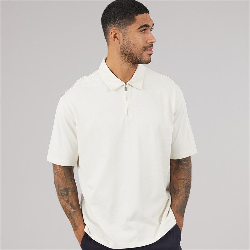 THREADBARE Mens Cayl Oversized Polo Shirt Ecru
