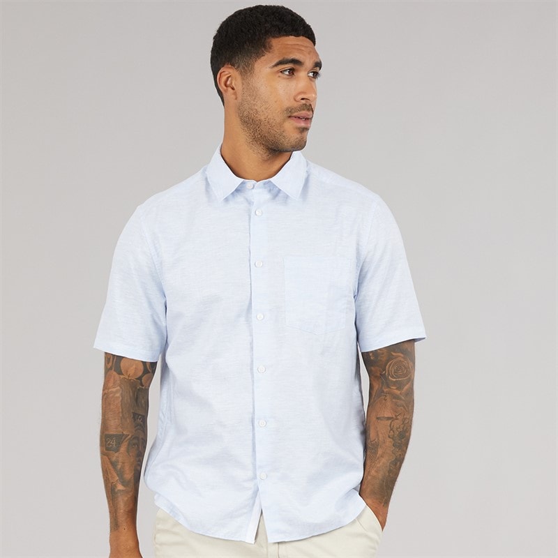 Ted Baker Mens Palomas Short Sleeve Linen Shirt Blue
