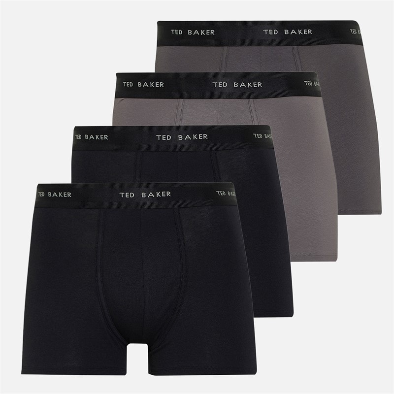 Ted Baker Mens Four Pack Cotton Trunks Black/Grey