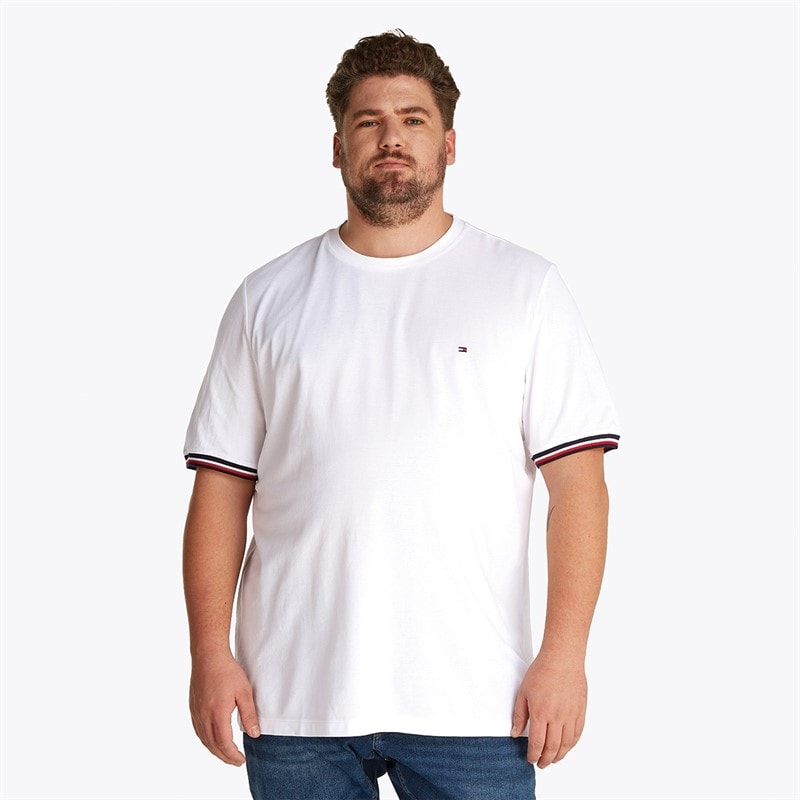 Tommy Hilfiger Mens Plus Size Global Stripe T-Shirt White