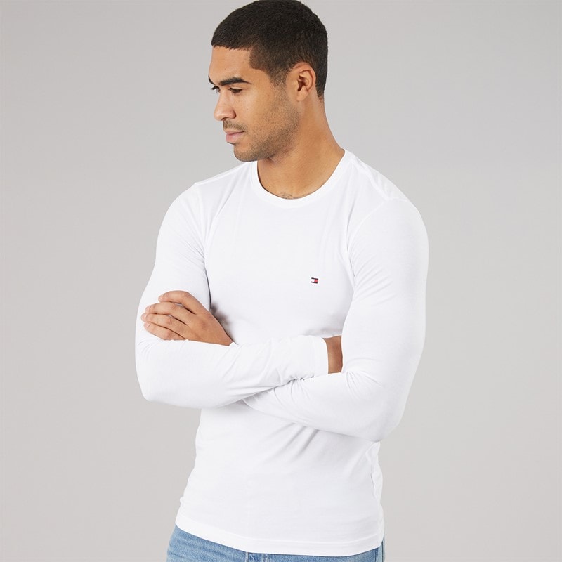 Tommy Hilfiger Mens Stretch Slim Long Sleeve T-Shirt White