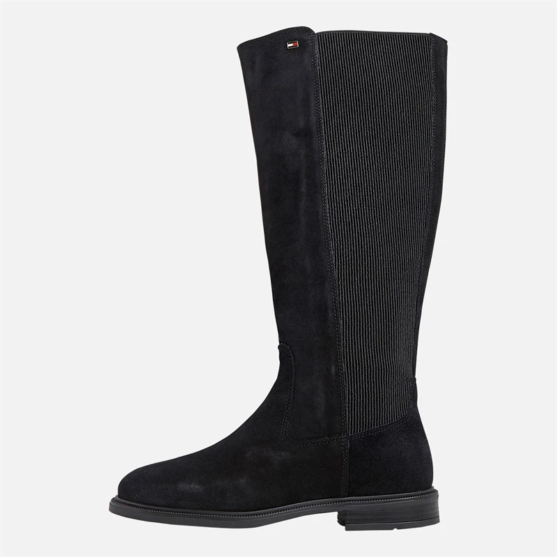 Tommy Hilfiger Womens Enamel Flag High Suede Boots Black
