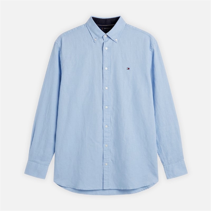 Tommy Hilfiger Mens Plus Linen Blend Long Sleeve Shirt Cloudy Blue