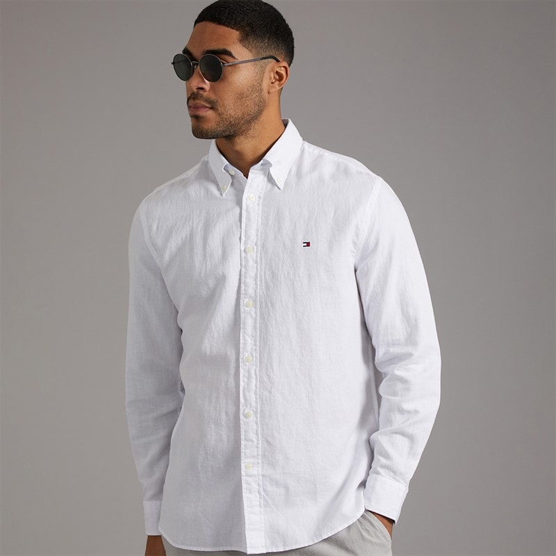 Tommy Hilfiger Mens Linen Blend Long Sleeve Shirt White