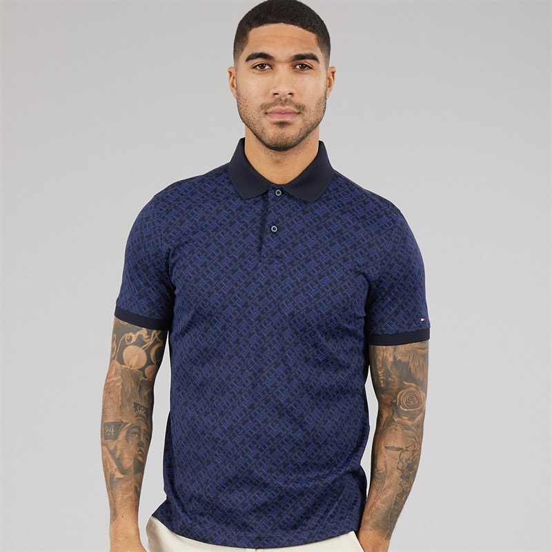 Tommy Hilfiger Mens Monogram Polo Shirt Aop Desert Sky