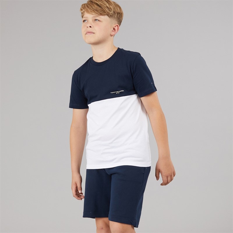 Tommy Hilfiger Boys Mini Corp Colour Block T-Shirt And Shorts Set Dark Night Navy/White Colourblock