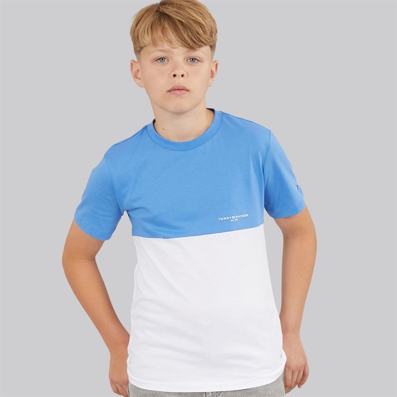 Tommy Hilfiger Boys Mini Corp Colour Block T-Shirt Blue Spell/White Colourblock