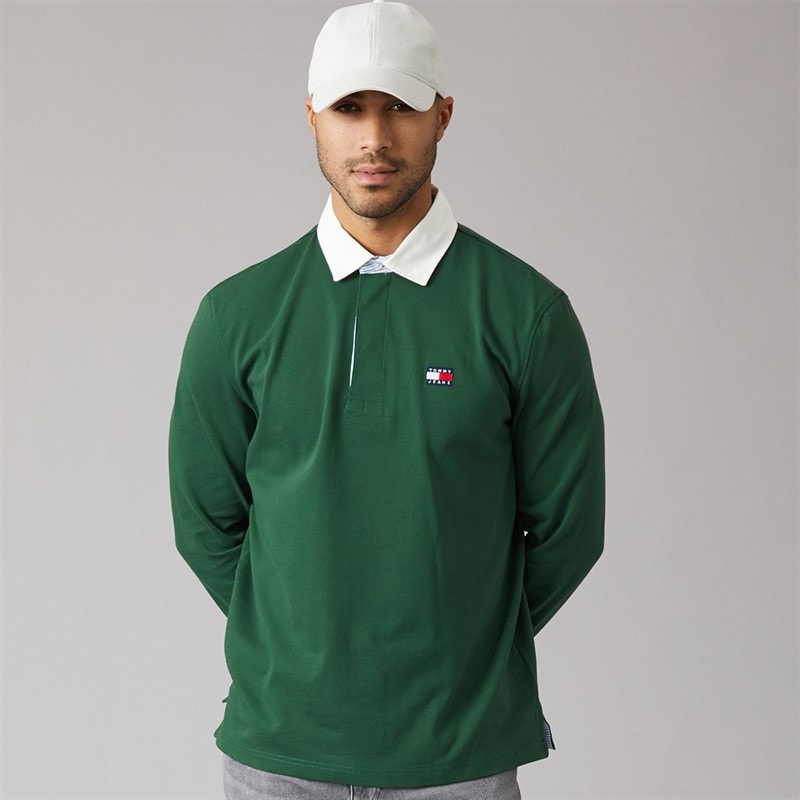 Tommy Hilfiger Mens Relaxed Badge Rugby Shirt Shadow Pine