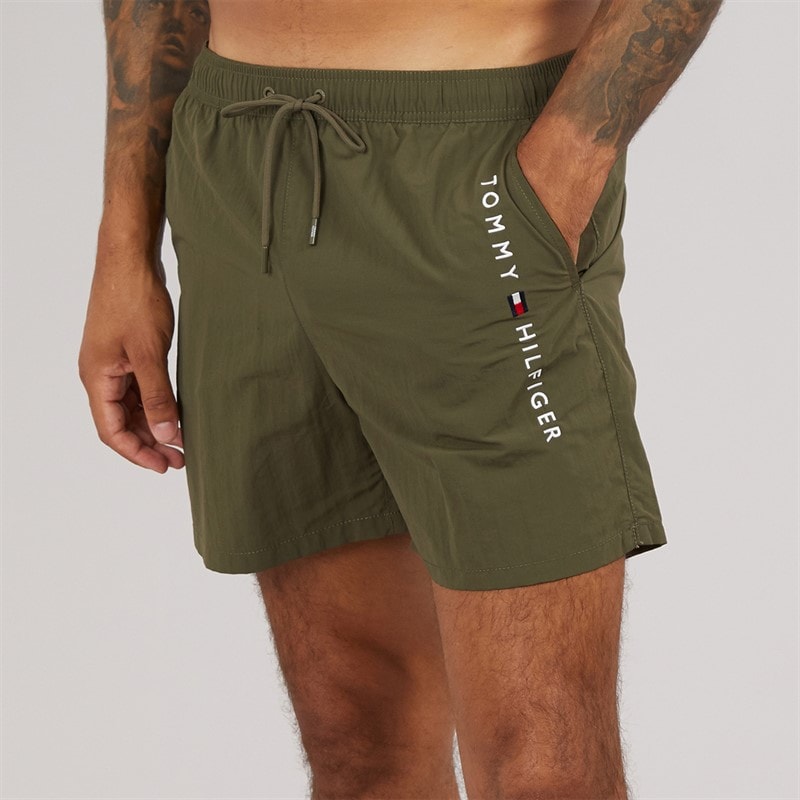 Tommy Hilfiger Mens Drawstring Swim Shorts Army Green