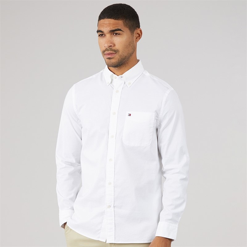Tommy Hilfiger Mens Light Oxford Solid Long Sleeve Shirt White