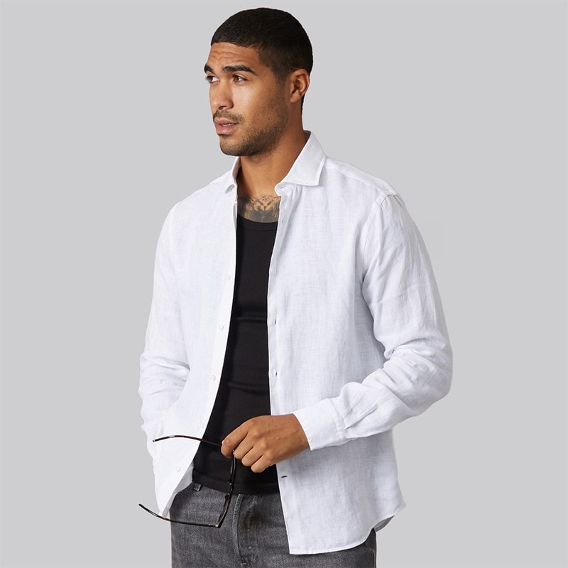 Tommy Hilfiger Mens DC Linen Long Sleeve Shirt Optic White