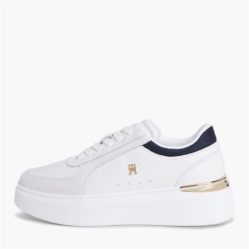Tommy Hilfiger Womens Satin Platform Trainers Ecru/Space Blue