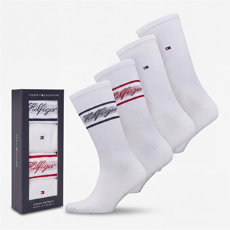 Tommy Hilfiger Mens Four Pack Gift Box Crew Socks White