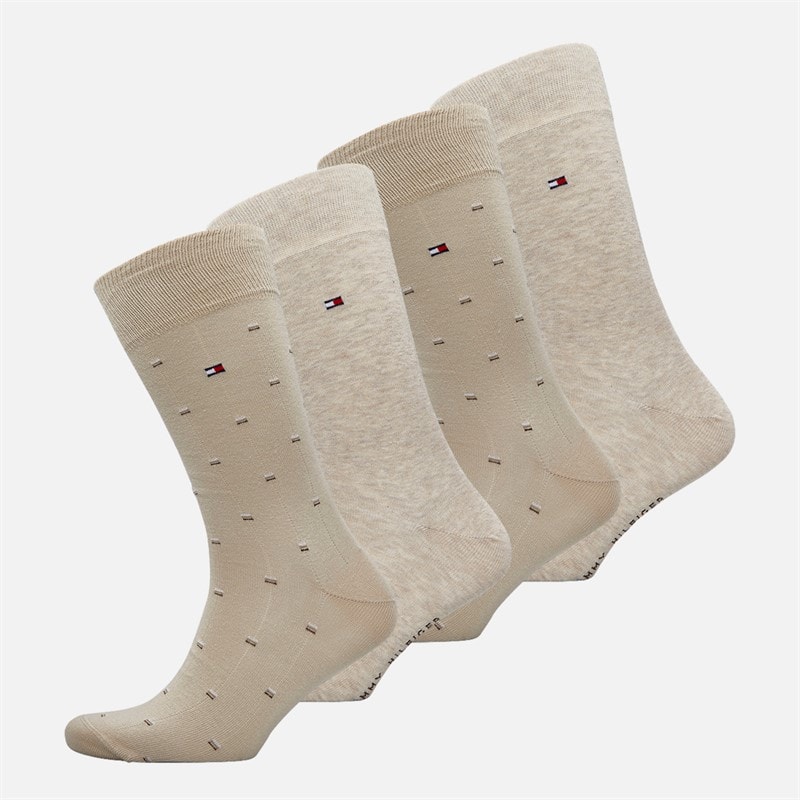 Tommy Hilfiger Mens Micro Pattern Four Pack Crew Socks Black/Sand
