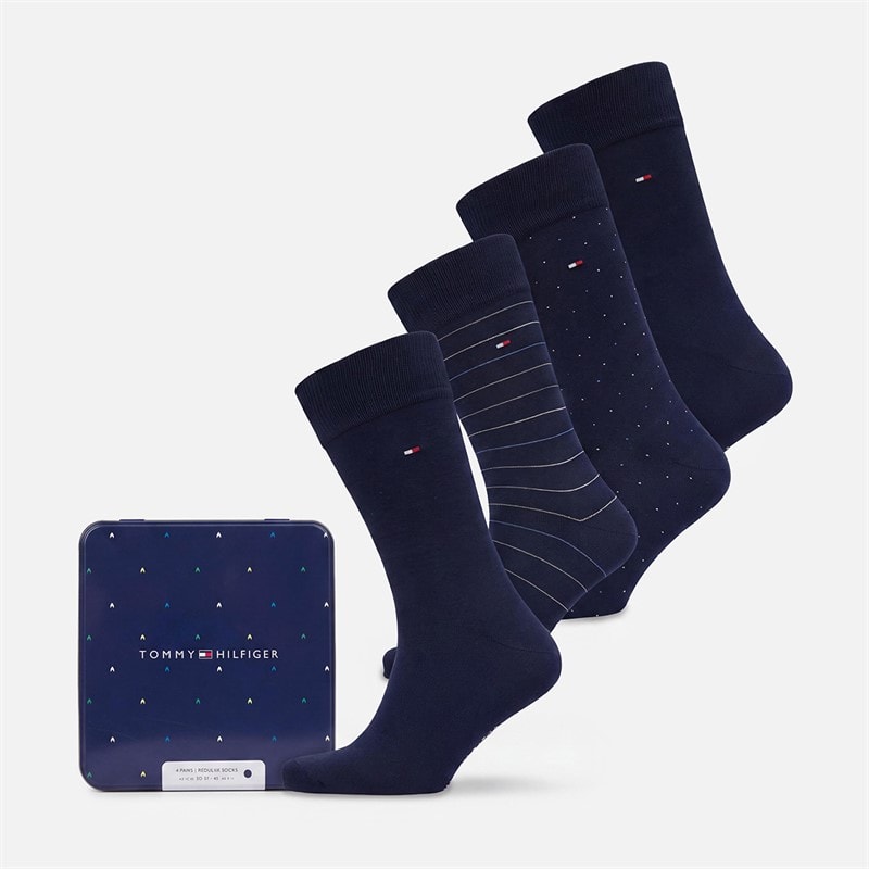 Tommy Hilfiger Mens Four Pack Gift Box Crew Socks Navy