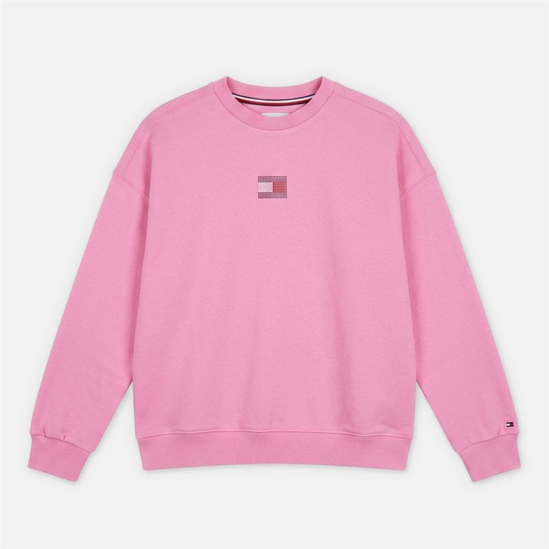 Tommy Hilfiger Girls Rhinestone Sweatshirt Pink Stripe