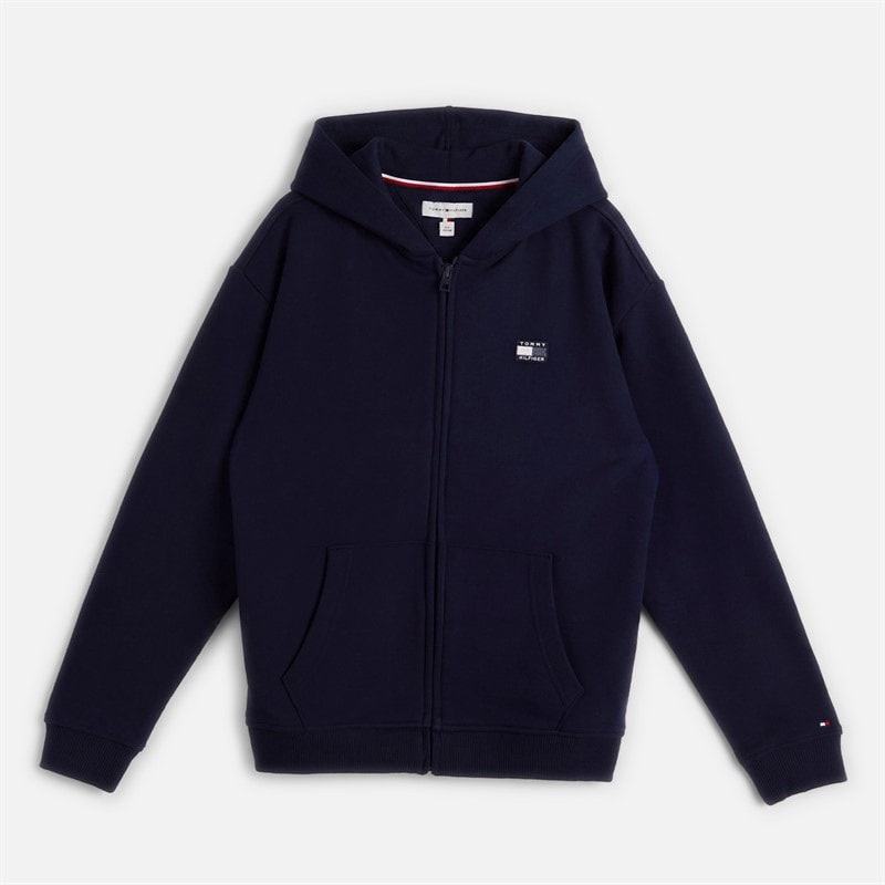 Tommy Hilfiger Boys Tonal Flag Zip Through Hoodie Dark Night Navy