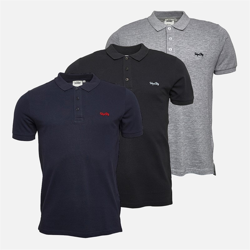 Tokyo Laundry Mens Fayde Three Pack Polo Shirts Sky Captain Navy/Ice Grey Marl/Jet Black