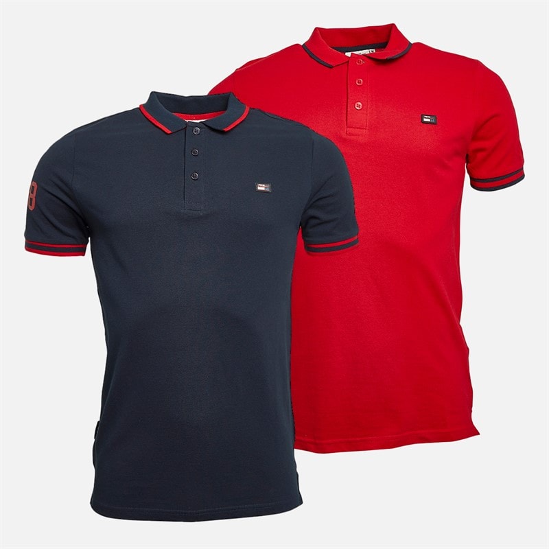 Tokyo Laundry Mens Lauda Two Pack Polo Shirts Sky Captain Navy/Barbados Cherry Red