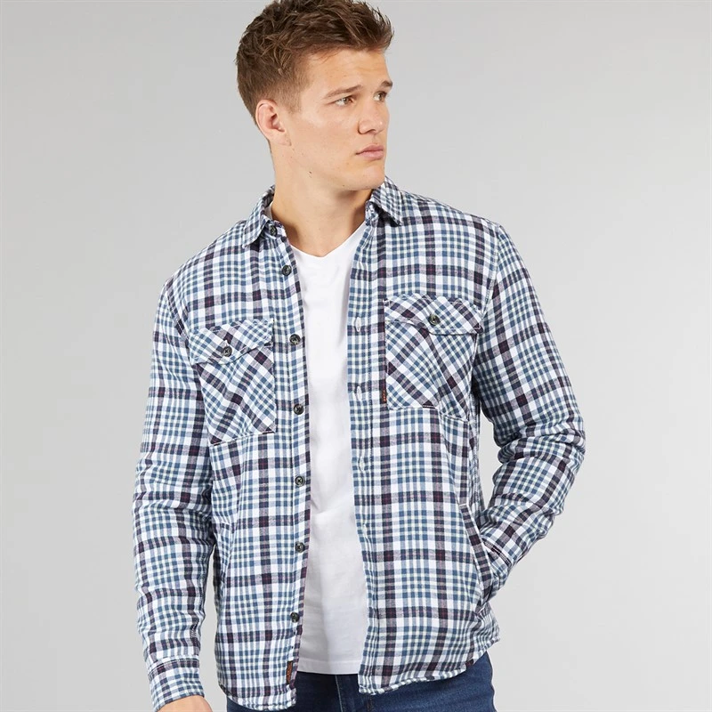 Tokyo Laundry Mens Sawatch Sherpa Lined Long Sleeve Shirt Blue/Navy Check