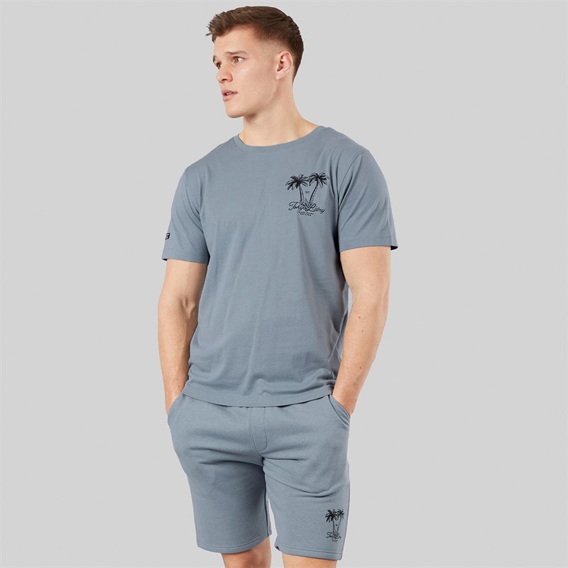Tokyo Laundry Mens Men's Tamanna T-Shirt And Jersey Shorts Set Set Cool Grey