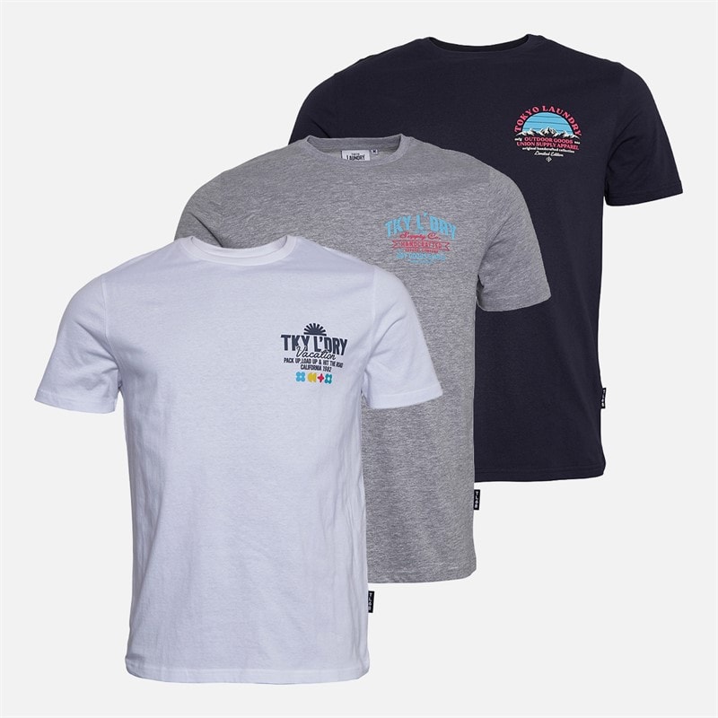 Tokyo Laundry Mens Union Three Pack Graphic T-Shirts Multi