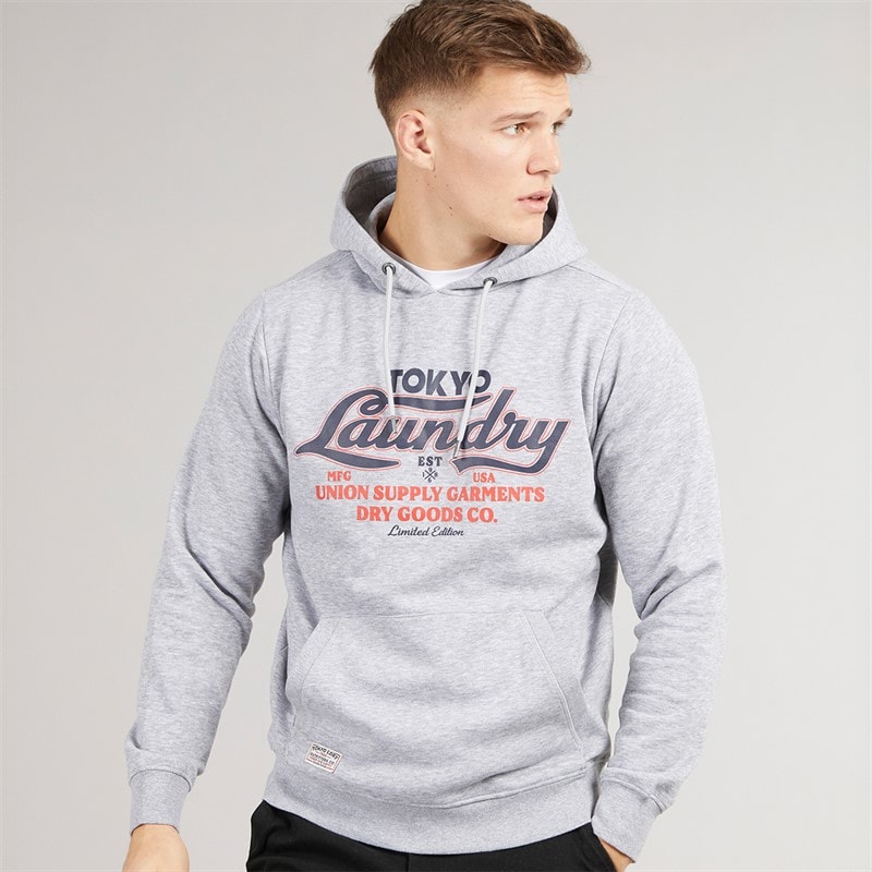 Tokyo Laundry Mens Kennion Hoodie Light Grey Marl