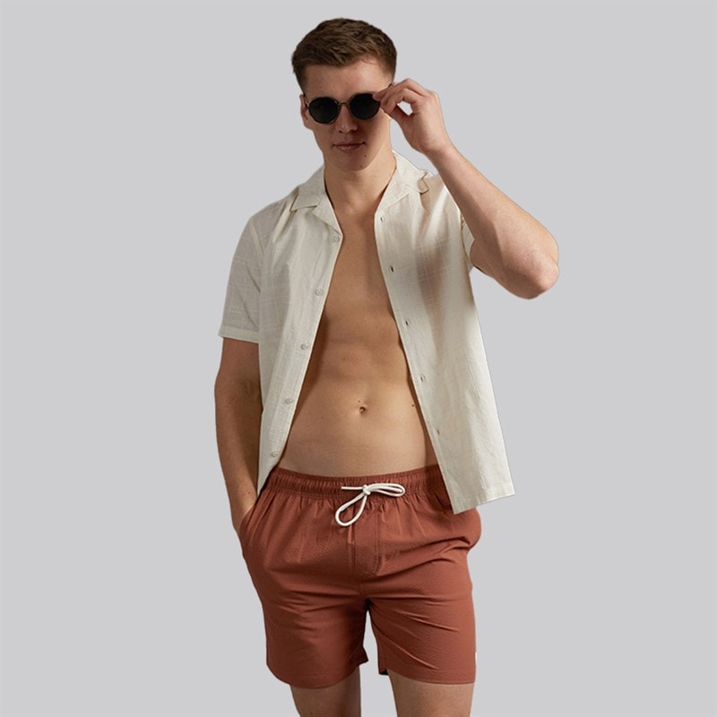 Tokyo Laundry Mens Byers Seersucker Swim Shorts Brown