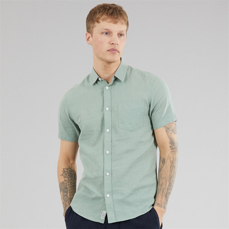 Tokyo Laundry Mens Bertrand Linen Short Sleeve Shirt Sage