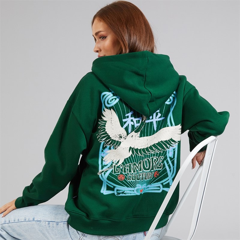 L'amore Couture Womens Lamore Couture Stork Oversized Hoodie Dark Green