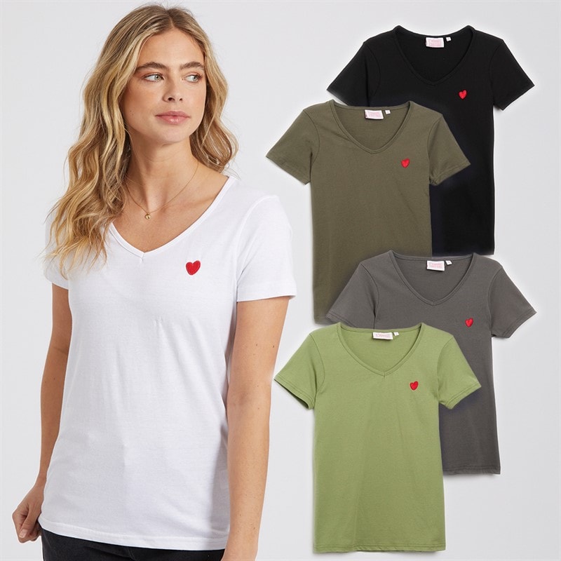 L'amore Couture Womens Saint Ursaine Five Pack V-Neck T-Shirts Black/Charcoal/Olive/Sage/White