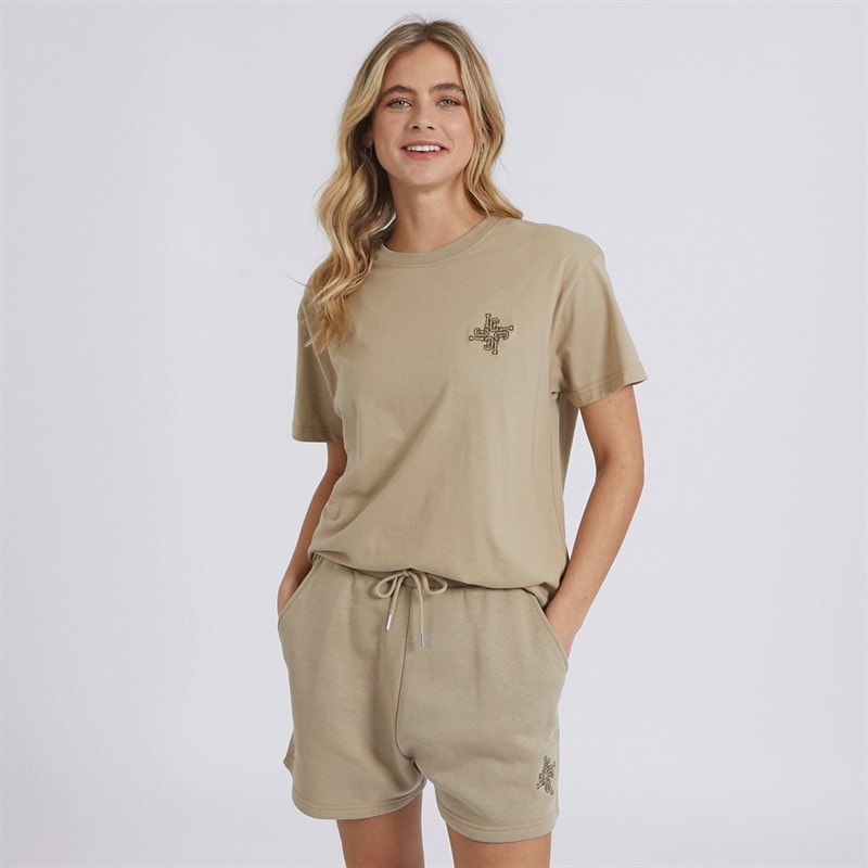 L'amore Couture Womens Yser T-Shirt And Shorts Set Taupe/Beige