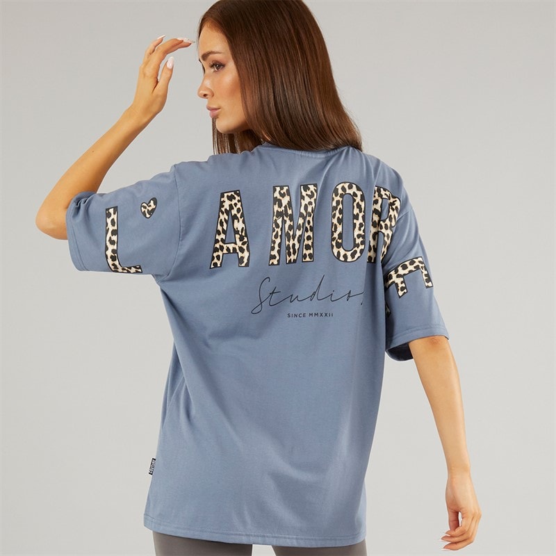 L'amore Couture Womens Fairhaven Oversized T-Shirt Charcoal