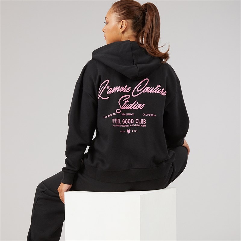 L'amore Couture Womens Feel Good Club Hoodie And Joggers Tracksuit Black