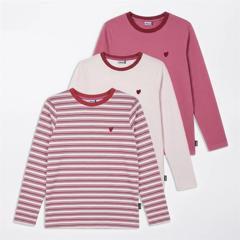 L'amore Couture Womens Eleadora Three Pack Long Sleeve T-Shirts Stripe/Pink/Violet
